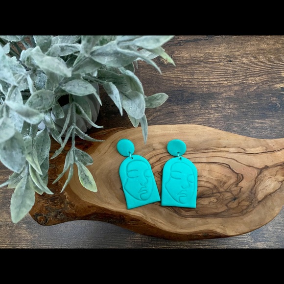 Handmade Abstract Woman’s Face Clay Earrings - Picture 2 of 9